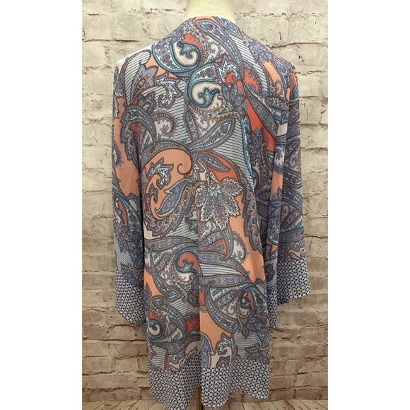 Soft Surroundings Open Front Sheer Kimono Cardigan Top Paisley Blue Pink Size M - Picture 4 of 5